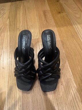 Black Strappy Slide Heels - Women's